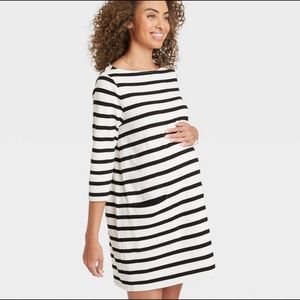 Target Nines by Hatch Striped 3/4 Sleeve Maternity Dress in Black/White